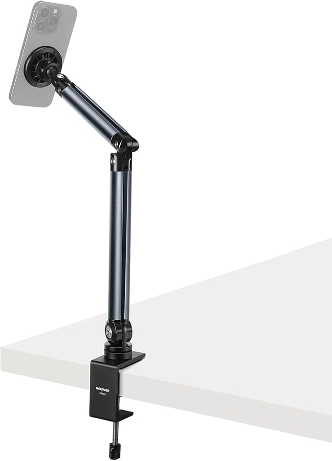 NEEWER Basics Magnetic Cell Phone Holder Stand for Desk &amp Bed Tension Adjustable Overhead Desk Mount Compatible with MagSafe iPhone 16 15 Pro Max Plus 14 13 12 for Video Recording Filming PA089
