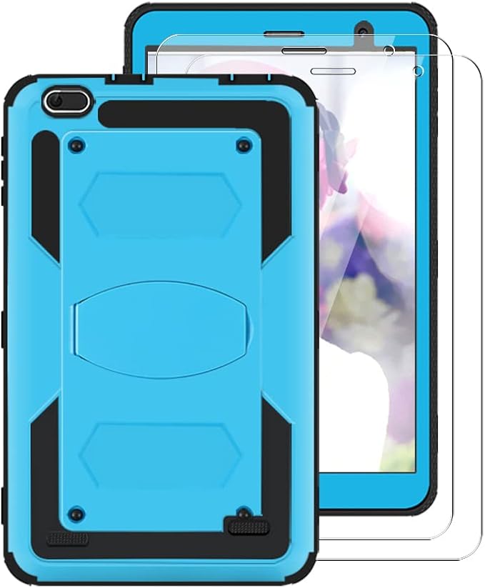 Mignova for NUU Tab 8 Tablet T0801L T0802L Gateway Tab 8 Case FOXXD T8 Sunshine T1 Elite Shockproof Rugged Hard Back Case + Tempered Glass Screen Protector Film for FANGOR F-863 (Blue/2 Pcs)