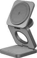 ADAM elements Mag 3 Pro Qi2 3-in-1 Foldable Travel Charging Station 15W Fast Wireless Charger for iPhone 17 16 15 14 13 12 Apple Watch &amp AirPods Compact Magnetic Dock for Desk &amp Travel (Gra