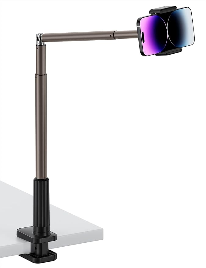 Viozon Phone Holder Flexible Long ArmOverhead Mount360° Angle AdjustableAluminum Alloy C Clamp for Headboard Bedside&ampTable&ampDeskCompatible with 3.5-6.9 PhoneiPhone 16 15Plus / Pro Max