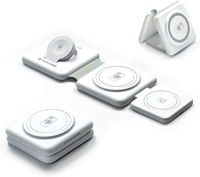 Tech Candy The Three Way Charging Valet Wireless Charging Pad - Charge 3 Devices at Once Compact Qi Charger for Travel Foldable 20W Fast for Phones Ear Buds Smart Watches