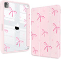 Teryeefi for iPad Air 11-Inch Case M4 (2026) / M3 (2025) / M2 (2024) iPad Air 4th/5th Generation iPad Pro 11 in 4th/3rd/2nd/1st - Clear Back Cover with Pencil Holder Auto Wake/Sleep (Pink Bows)