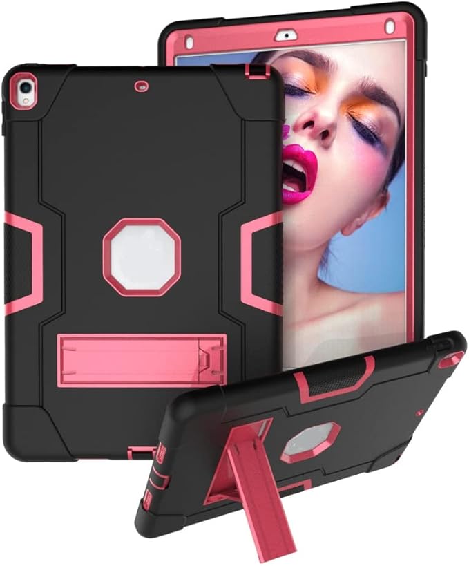 Jaorty 3 in 1 Hybrid Case for iPad Air 3 10.5 &amp iPad Pro 10.5 - Heavy Duty Rugged Stand Shockproof Anti-Slip &amp Scratch Black/Red