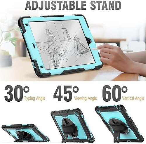 HXCASEAC Case for iPad Pro 9.7 Air 2 9.7 inch 6th/5th Gen 2018/2017/2016/2014 with Screen Protector/Pencil Holder/ 360 Rotating Hand Strap Stand Full Body Protective Cover for iPad 9.7 - Blue