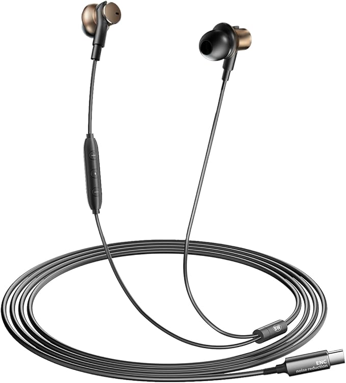 Dynamic Balanced Deep Bass in-Ear Headphones -Noise Cancelling Wired Earbuds with Dual-Driver Bass Boost Ear Bud Noise Isolation-Clear Call and High-Resolution AudioNoise Cancellation (USB C)