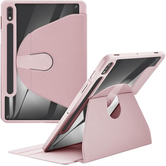 Shockproof Tablet Case for Samsung Galaxy Tab S8 2022/Tab S7 2020 11 Inch (Model SM-X700/X706/T870/T875/T878) 360° Swivel Multi-Angle Stand Case Cover with Auto Wake/Sleep Pink