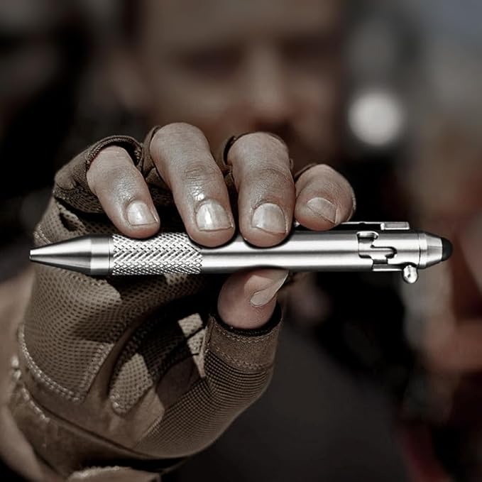 Cool Hand 4.9'' Titanium Bolt Action Pen Stylus for Touch Screen Ballpoint Ink Refillable Compact Size Skelton Out Deep Pocket Clip for Easy Carring