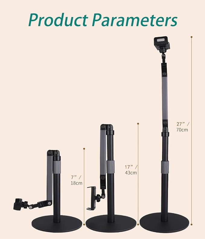 Heavy Duty Overhead Phone Stand for Desk Video Recording for iPhone Holder with Extension Arm 360° Swivel for Filming Meeting Cooking Painting and Crafting