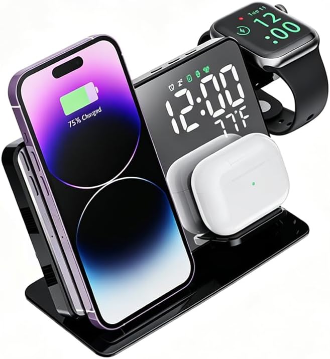Wireless Charger Alarm Clock W669 Black