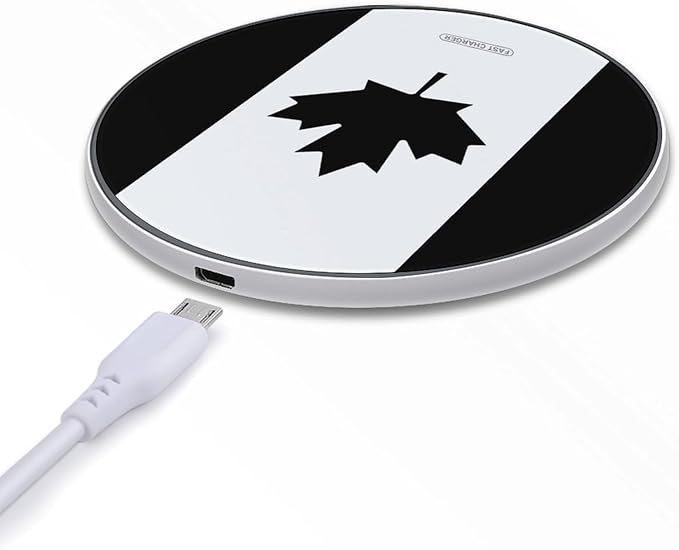 Black and White Canada Canadian Flag Phone Charger Magnetic Charging Pad Anti-Slip with USB Cable