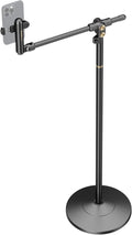 NEEWER BASICS Phone Floor Stand with Horizontal Extension Arm Adjustable Bed Phone Holder Clamp Mount Compatible with iPhone 16 15 Pro Max Plus Samsung for Video Recording Weighted Metal Base ST009