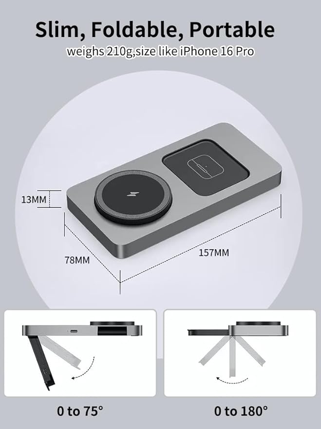3 in 1 Wireless Charging Station for iPhone 17 16 15 14 13 12 Apple Watch 10 9 8 7 6 5 4 3 2 SE Ultra AirPods 4 3 2 Pro 15W Fast Charger Stand (Gray)