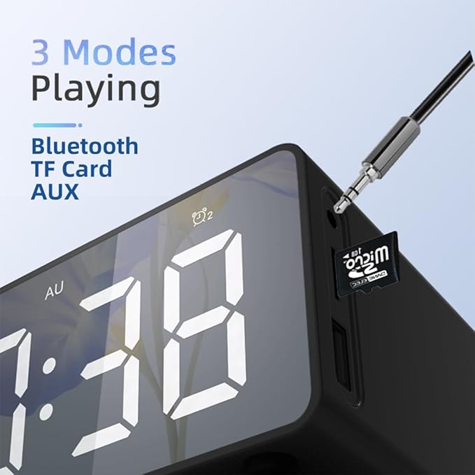 IHAO 7in1 Multifunctional Digital Alarm Clock with 15W Fast Wireless Charger Bluetooth Speaker LED Display Clock FM Radio TF Card AUX Input USB Port Dual Alarm for Bedroom and Office-BT510 White