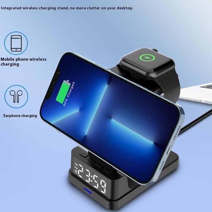 Magnetic Three-in-one 15W Wireless Charger with Clock