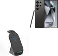 BoxWave Charger Compatible with Samsung Galaxy S24 Ultra - Compact Wireless MultiCharge Stand (10W) Wireless Qi Stand Charger Watch Earbuds - Jet Black
