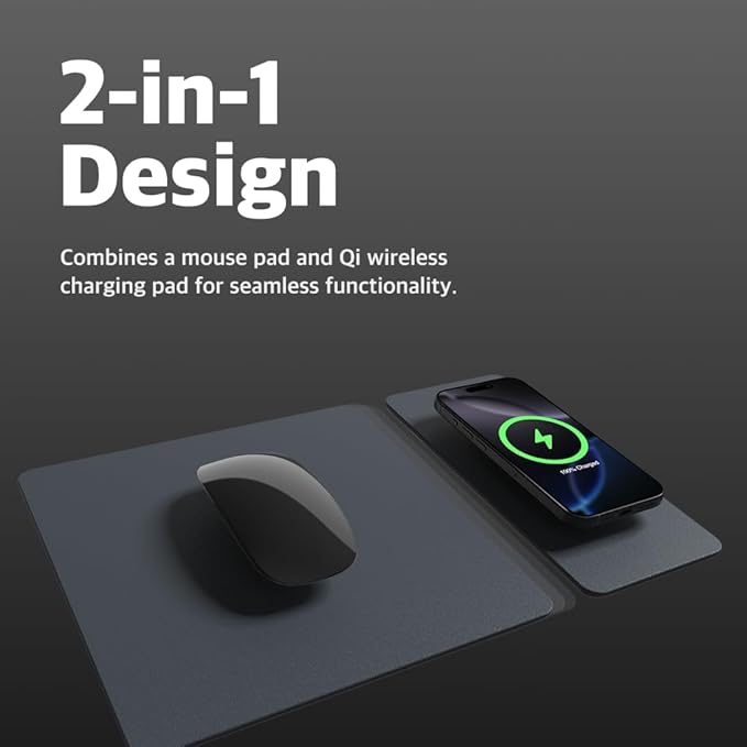 POUT H3 Split Wireless Charging Mouse Pad – Fast Qi Charger with Magnetic Attachment – Smooth Surface &amp Anti-Slip Base – Compatible with Smartphones and Earbuds (Midnight Blue)