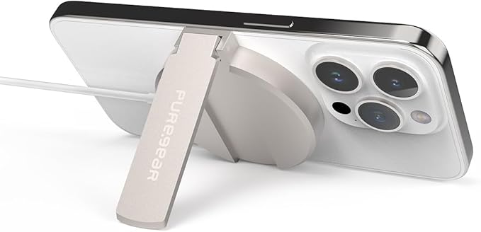 PureGear Kickstand 15W Qi-Certified Fast Wireless Charging Pad for iPhone Air/17/17Pro/17ProMax/14/13/12 Series Work with MagSafe Case - Magnetic Wireless Charger AirPods Galaxy 25 24 23 &amp More
