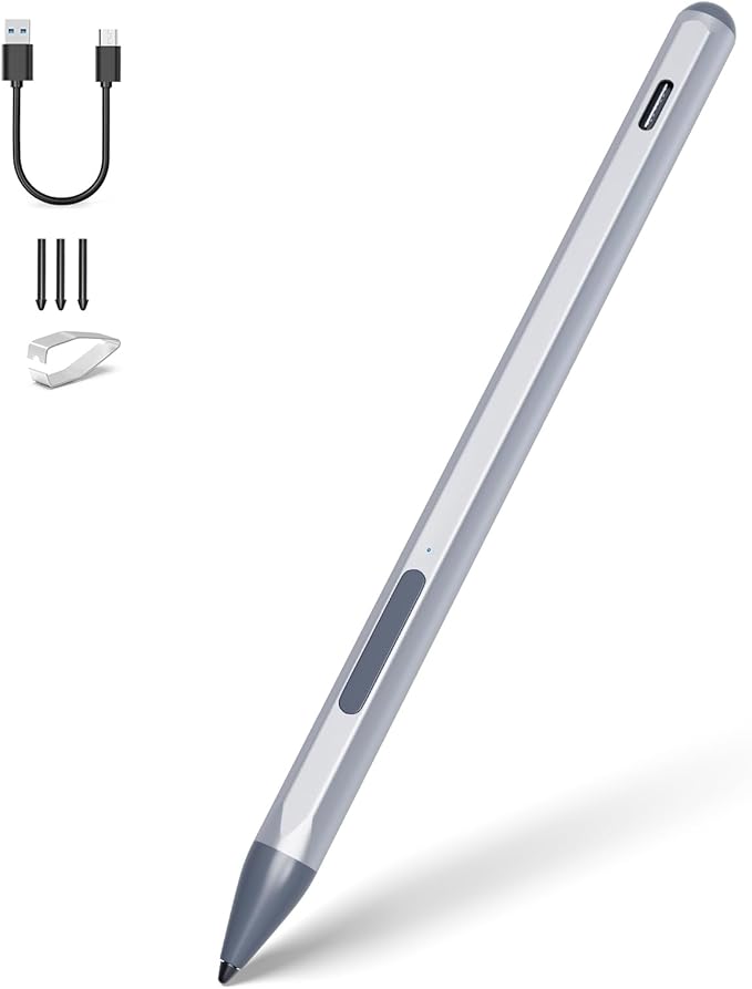 Stylus Pen for HP Envy X360 Pavilion X360 Specter X360 Spectre X2 Envy X2 Rechargeable MPP 2.0 Tilt Active Pen with 4096 Pressure Sensitivity Palm Rejection Tpye-c Charge Sliver