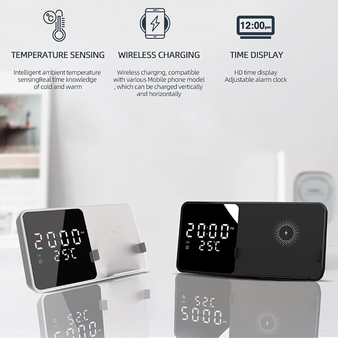 Wireless Charger Alarm Clock W5 White