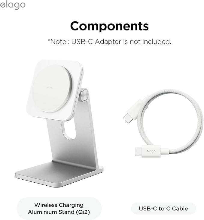 elago Qi2 Wireless Charging Stand for MagSafe Devices Qi2 Certified 15W Ultra-Fast Strong Magnet Adjustable Tilt Non-Slip Design for iPhone (White)