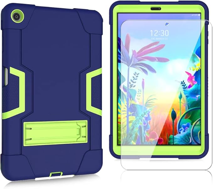 Mignova Case for LG G Pad 5 10.1 inch Tablet Case Hybrid Kids Friendly Shockproof Hybrid Case Come with for LG G Pad 5 10.1 inch FHD Tablet 2019 Tempered Glass Screen Protector (Navy/Green+1 Pcs)