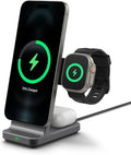 Spigen for 3 in 1 Charging Station Qi2 MagSafe Charger Stand 15W Compatible with iPhone 17/16/15/14/13/12 Apple Watch Ultra 3/2/1 Apple Watch 11/10/9/8/7/6/5/4/3/2/1/SE AirPods Pro 3/2/1 AirPods 4/3