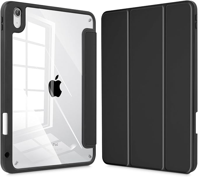 Tuiklol for iPad (A16 Chip) 11th Generation 11 inch 2025 / iPad 10th Generation 10.9 inch 2022 Case Buit in Pencil Holder with Clear Back Shell Cover Trifold Stand Auto Wake/Sleep Black