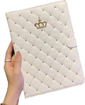 Cute Crown Case for iPad Air 3 10.5'' 2019/ iPad Pro 10.5'' 2017Pu Leather Rhinestones Elegant Smart Auto Sleep/Wake Stand Shockproof for Apple iPad 10.5'' Air 3/ iPad Pro 2017(White)