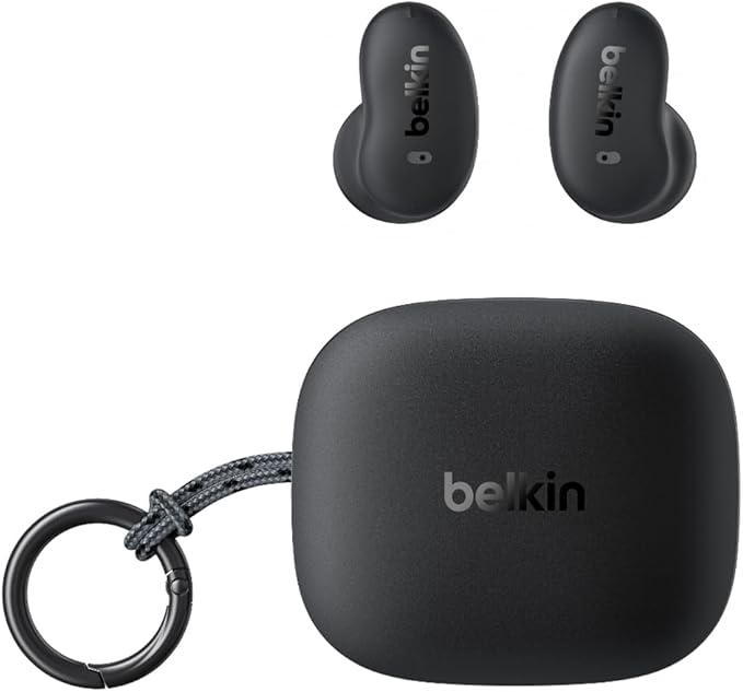 Belkin SoundForm Anywhere Wireless Earbuds IPX4 Water Resistant Bluetooth Earphones Long-Lasting Comfort Case with Keyring for iPhone iPad Tablet Laptop Hiking Running Travel etc. - Black