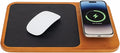 Oliver Gray Wireless Charger &amp Mouse Pad 3-in-1 Charging Mat + Phone Holder Wooden Finish Vegan Leather