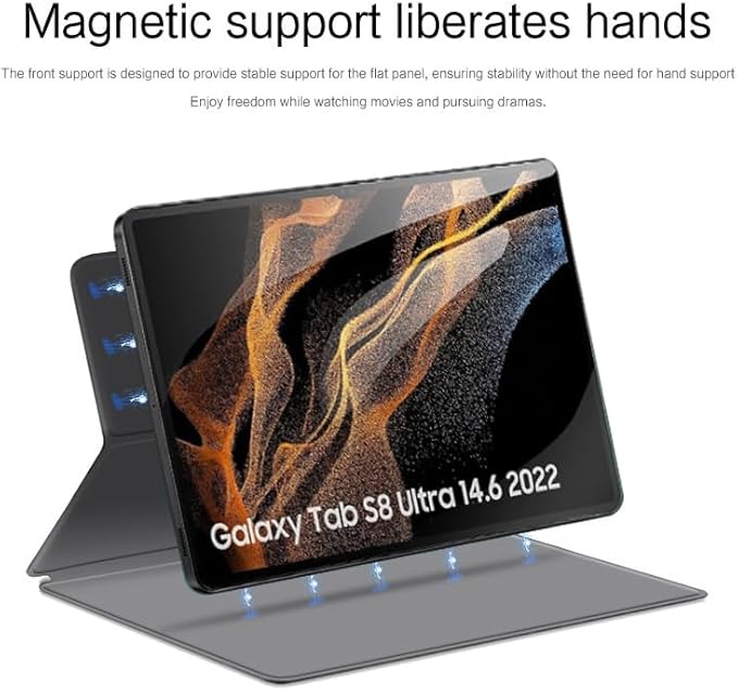 Magnetic Case for Galaxy Tab S8 Ultra 2022 14.6 Inch (SM-X900/X906) with S-Pen Holder Lightweight and Slim Magnetic Stand Case with Auto Sleep/Wake Grey