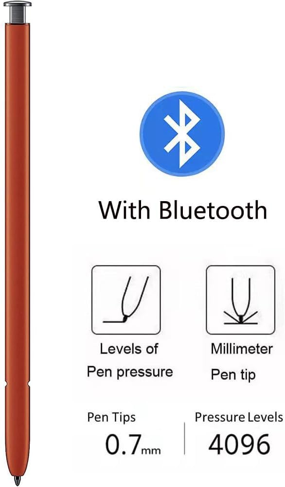 S22 Ultra S Pen Replacement Compatible with Samsung Galaxy S22 Ultra All VersionsS22 Ultra Stylus Pen (WithBluetooth) Slim 0.7mm Pen Tip 4096 Pressure Levels with 5pcs Tips (Orange)
