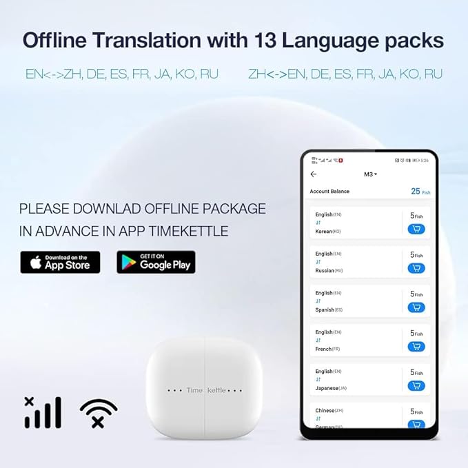 Timekettle M3 3 in 1 Language Translation Earbuds43 Languages &amp 96 Accents Offline Translator No Subscriptionfor Exploring Expat Life Freely APP Compatible with iOS &amp Android