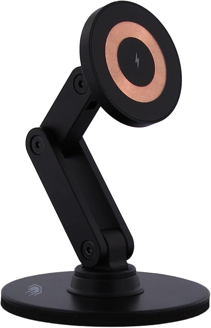 ClikDock Cell Phone Magnetic Wireless Charger Stand 360° Spin Aluminum Construction Compatible with MagSafe Phones for iPhone &amp Andriod (Black)