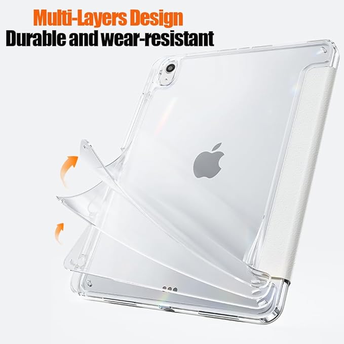 Slim Case for iPad Air 11 Inch M4/M3/M2 (2026 8th/2025 7th/2024 6th) 10.9 Inch 5th Gen 2022/4th Generation 2020 with Pencil Holder Multi-Angle Stand Clear Cute Smart Cover Auto Wake-Sleep (Cream)