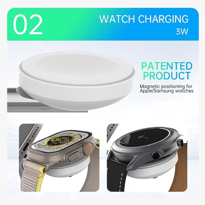 B0D8VYKY3B：Wireless Charging Station3 in 1 Charging StationWireless Charger Stand for iPhone 16/15/14/13 SeriesWatch Airpods Magnetic Wireless Charger StandAdjustable Angle Travel Charger (WHITE)