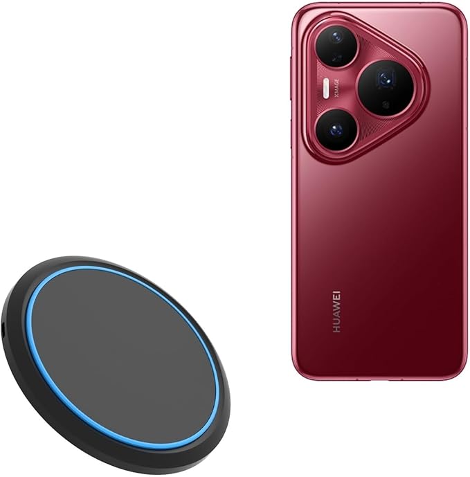 BoxWave Charger Compatible with Huawei Pura 80 Pro+ - SwiftCharge PowerDisc Wireless Charger (15W) Qi Wireless 15W Circular Desktop Charger - Jet Black