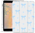 Cute Bowknot Case for iPad mini 7 (A17 Pro) 2024 / iPad mini 6 2021 8.3 Inch Kawaii Bow Aesthetic Design Trifold White Leather Protective Cover Soft TPU Back - Bow/Blue
