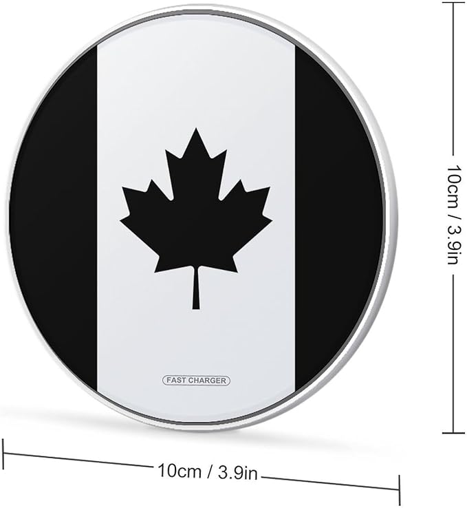 Black and White Canada Canadian Flag Phone Charger Magnetic Charging Pad Anti-Slip with USB Cable