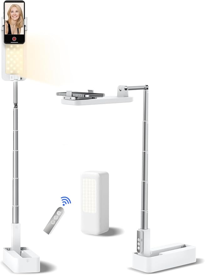 Overhead Phone Stand for RecordingOverhead Phone Mount Foldable/Extendable/Rechargeable Phone Stand with Light&ampWireless Remote for Photo/Vlog Kit/Tiktok/Unboxing VideoCooking.v10
