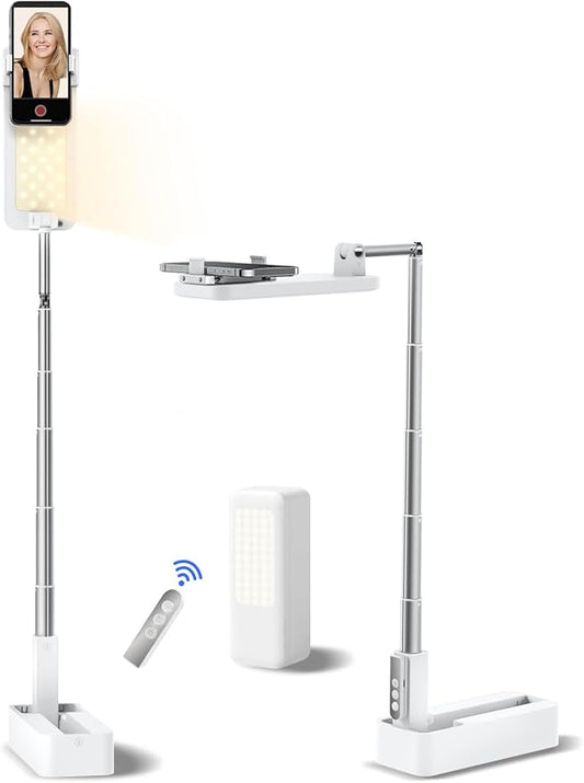 Overhead Phone Stand for RecordingOverhead Phone Mount Foldable/Extendable/Rechargeable Phone Stand with Light&ampWireless Remote for Photo/Vlog Kit/Tiktok/Unboxing VideoCooking.v10