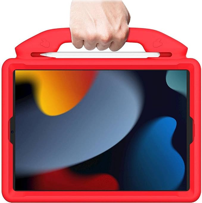 SaharaCase Thumbs Up KidProof Case for Apple iPad 10.2 (9th Generation 2021) [Shockproof Bumper] Rugged Child Protection Antislip Kickstand (Red)