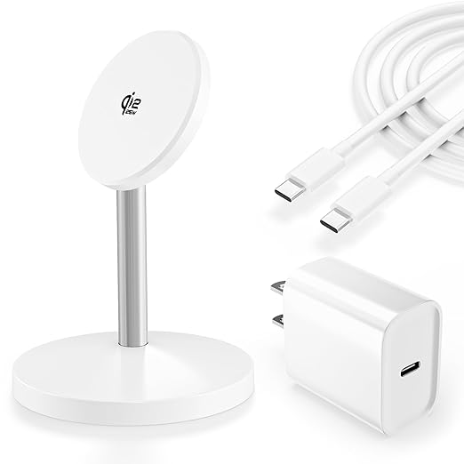 Magnetic Wireless Charging iPhone StandQi2.2 Certified 25W Fast Mag-Safe Charging Stand Station Apple Magnet Wireless Charger with Plug for iPhone 17/17 Pro/Air/16/15/14/13/12 SeriesAirPods Pro 3/4