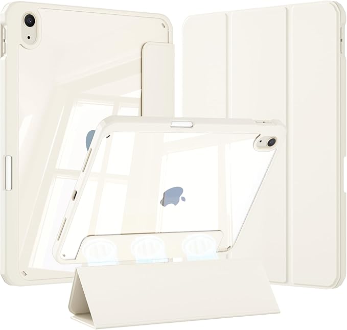 Case for iPad Air 11 Inch M4/M3/M2 2026/2025/2024 iPad Air 5th/4th Gen 10.9 Inch Case 2022/2020 with Pencil Holder Magnetic Detachable of Clear Back Cover Slim &amp Tri-Fold Cover Cream White