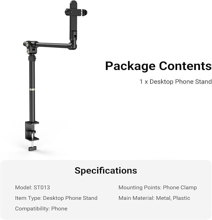 NEEWER Basics Overhead Phone Mount Holder Stand Metal Desk Tripod Camera Rig Compatible with iPhone Android Samsung for Cooking Makeup Drawing Vlogging Live Streaming Filming Video Recording ST013