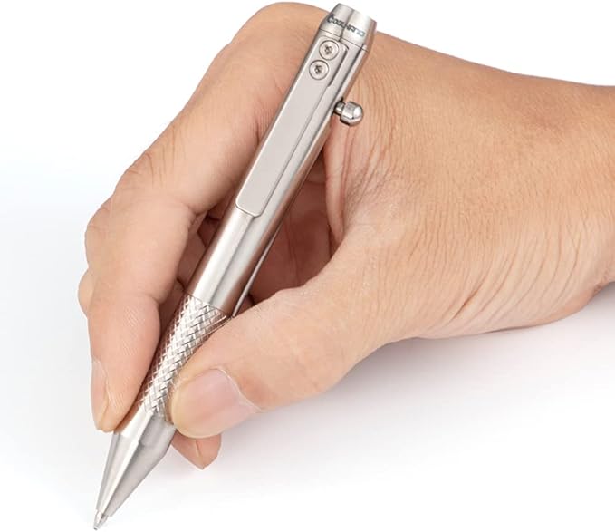 Cool Hand 4.9'' Titanium Bolt Action Pen Stylus for Touch Screen Ballpoint Ink Refillable Compact Size Skelton Out Deep Pocket Clip for Easy Carring