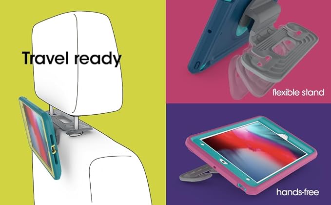 OtterBox Kids EasyGrab Case for iPad 7th 8th and 9th Gen (10.2 Display - 2019 2020 &amp 2021 Versions) with Kickstand Car Mount - Non-Retail Packaging - Space Explorer