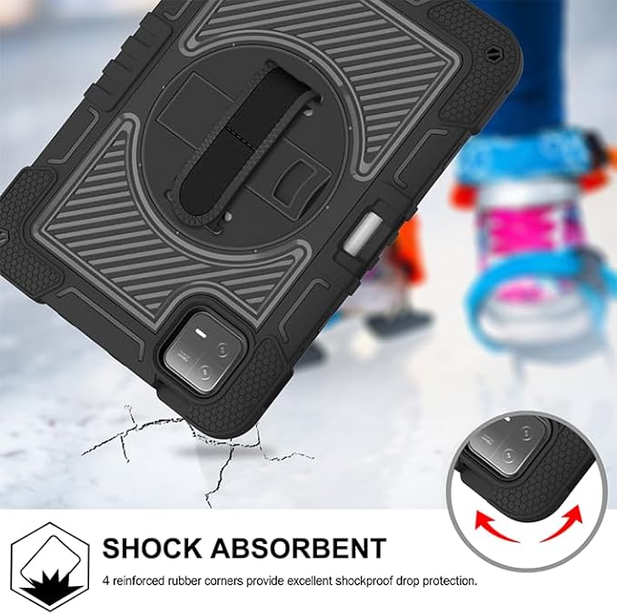 Tablet Case for Xiaomi Pad 6 Pro/Xiaomi Pad 6 23043RP34C 23043RP34G 11.0 inch Tablet Shockproof Cover with 360° Rotating Stand and Wrist Strap Shoulder Strap Completely Black