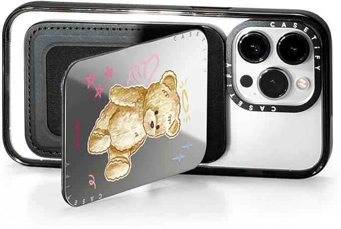 CASETiFY Snappy Card Holder Stand Compatible with Magsafe - Angel Teddy Bear - Silver Mirror