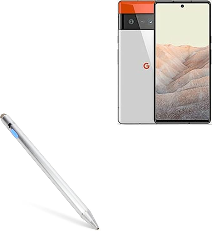 BoxWave Stylus Pen Compatible with Google Pixel 6 Pro - AccuPoint Active Stylus Electronic Stylus with Ultra Fine Tip - Metallic Silver